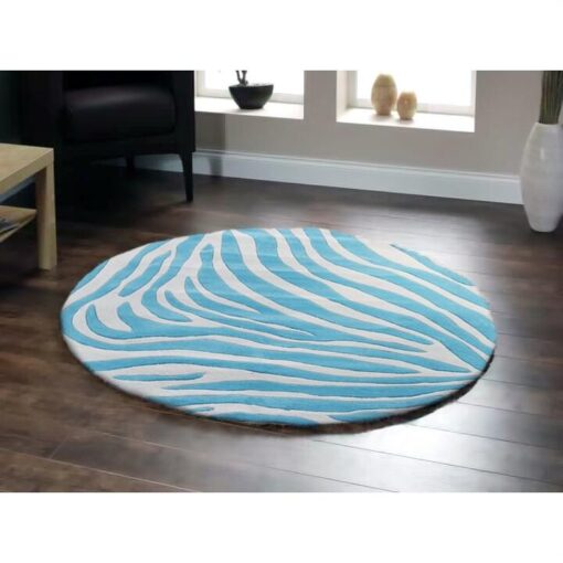 Zebra Delux Round Rug in Blue - 150x150cm