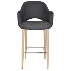 Albury Commercial Grade Gravity Fabric Bar Stool with Arm, Metal Leg, Slate / Birch