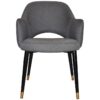 Albury Commercial Grade Gravity Fabric Dining Armchair, Slim Metal Leg, Slate / Black Brass