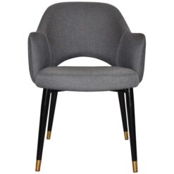 Albury Commercial Grade Gravity Fabric Dining Armchair, Slim Metal Leg, Slate / Black Brass