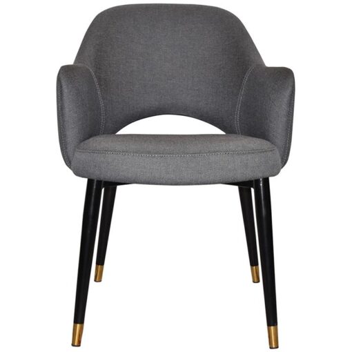 Albury Commercial Grade Gravity Fabric Dining Armchair, Slim Metal Leg, Slate / Black Brass