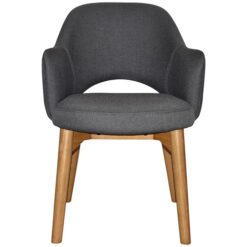 Albury Commercial Grade Gravity Fabric Dining Armchair, Timber Leg, Slate / Light Oak