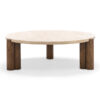 Amaya Travertine & Oak Timber Round Coffee Table, 110cm