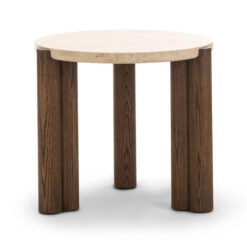 Amaya Travertine & Oak Timber Round Side Table