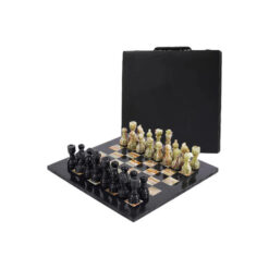 Archaia Marble Chess Set with Storage Case, 38cm, Black / Green