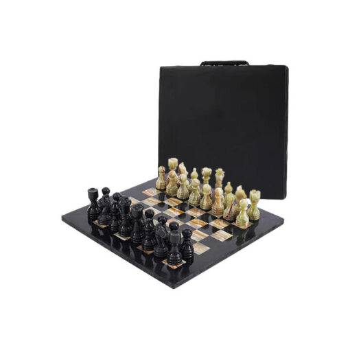 Archaia Marble Chess Set with Storage Case, 38cm, Black / Green