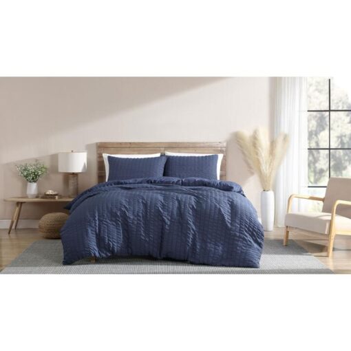 Ardor Boudoir Byron Seersucker Quilt Cover Set, Queen, Navy
