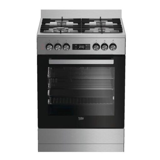 Beko 60cm 4 Burner Dual Fuel Upright Cooker - Stainless Steel