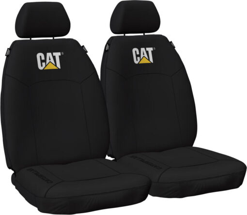 CAT Icon Design Black Premium Quality 12oz Poly / Cotton Canvas Seat Covers, Size 30