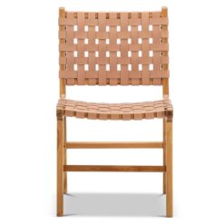 Casey Woven Leather & Teak Timber Dining Chair, Set of 2, Nude Tan / Natural