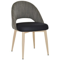 Chevron Commercial Grade Narla Fabric & Vinyl Dining Chair, Metal Leg, Basalt / Black / Birch