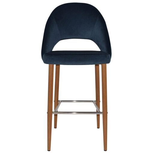 Chevron Commercial Grade Regis Fabric Bar Stool, Metal Leg, Navy / Light Oak
