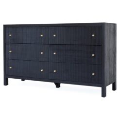 Claudia Teak Timber 6 Drawer Dresser, Black