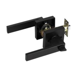 Door Handle Set Lever Key Lock Function Square Black