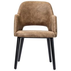 Durafurn Sorbet Commercial Grade Vinyl Dining Armchair, Timber Leg, Mocha / Black