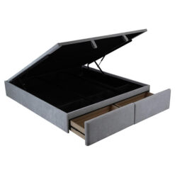Elowenne Fabric Gas Lift Ensemble Bed Base with End Drawers, King, Grey