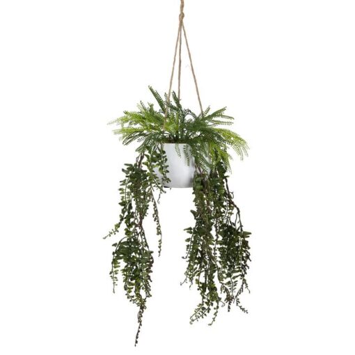 Glamorous Fusion Artificial Mixed Fern in Hanging Pot, 87cm
