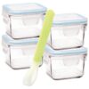 Glasslock 5 Piece Square Baby Food Container Set with Silicone Spoon