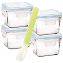 Glasslock 5 Piece Square Baby Food Container Set with Silicone Spoon