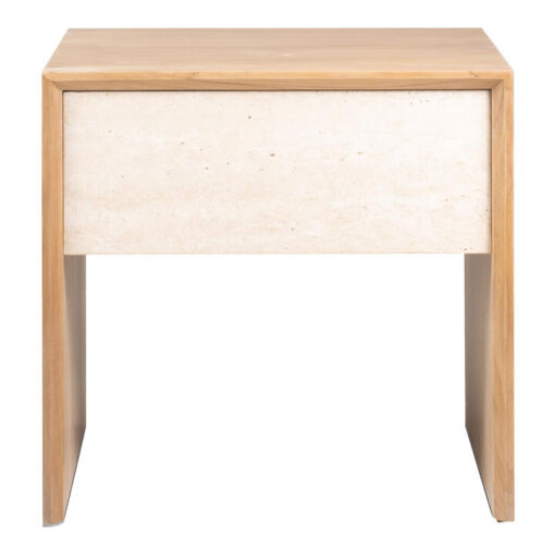 Jodoh Teak Timber & Travertine Bedside Table