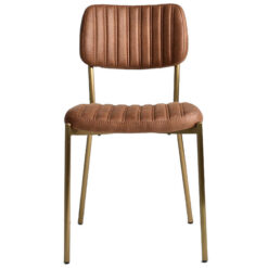 Kansas Commercial Grade Eastwood Fabric & Stainess Steel Dining Chair, Tan / Brass