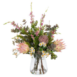 Louvenia Artificial Protea Mixed Arrangement in Glass Vase, 65cm