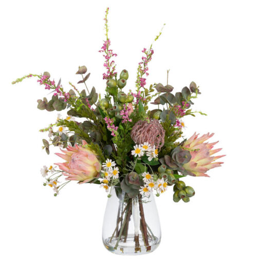 Louvenia Artificial Protea Mixed Arrangement in Glass Vase, 65cm