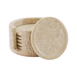 Marcellus 7 Piece Travertine Coaster & Holder Set, Round