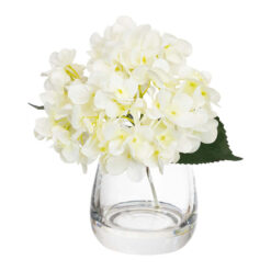 Mariel Artificial Mini Hydrangea Arrangement in Glass Vase, 20cm, Cream Flower