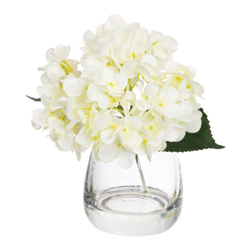 Mariel Artificial Mini Hydrangea Arrangement in Glass Vase, 20cm, Cream Flower