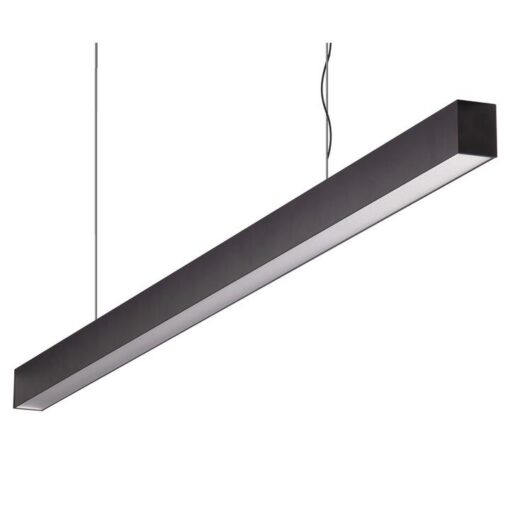 Maxi-40 Aluminium Dimmable LED Linear Pendant Light with Flat Prismatic Diffuser, 48W, 3000K, Black