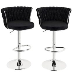 Modern Silver Swivel Upholstered Velvet Adjustable Height Counter Stool with Metal Frame Black (Set of 2)