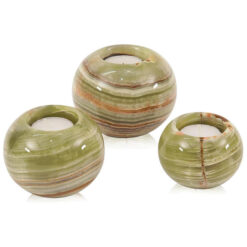 Orvieto 3 Piece Marble Round Tealight Holder Set, Green
