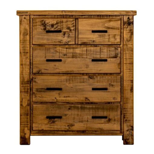 Oxley Pine Timber 5 Drawer Tallboy