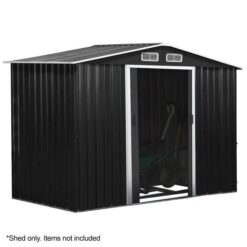 PLANTCRAFT Galvanised Steel Garden Shed 2.58 x 2.07 x 2.02m, with 2 Sliding Doors, 4 Air Vents, Gable Roof, Floor Frame