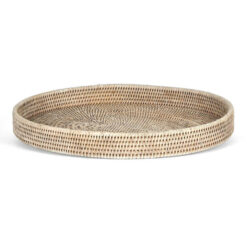 Paume Handcrafted Rattan Oval Tray, White Wash
