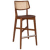 Phoenix Commercial Grade Timber Bar Stool, Rattan Back & Timber Seat, Light Walnut