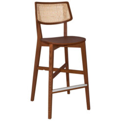 Phoenix Commercial Grade Timber Bar Stool, Rattan Back & Timber Seat, Light Walnut