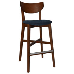 Rialto Commercial Grade Timber Bar Stool, Gravity Fabric Seat, Light Walnut / Navy