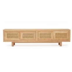 Sandestin American Oak Timber & Rattan 4 Door TV Unit, 220cm, Natural