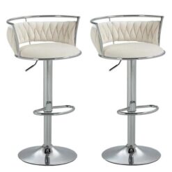 Silver Swivel Upholstered Velvet Adjustable Height Counter Stool with Metal Frame White (Set of 2)