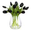 Srelane Artificial Tulip Arrangement in Glass Vase, 34cm, Black Flower