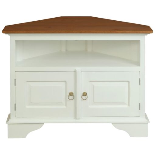 Tasmania Mahogany Timber 2 Door Corner TV Stand, 90cm, Caramel / White