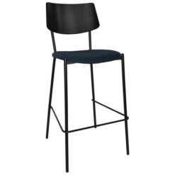 Texas Commercial Grade Steel Bar Stool, Timber Back & Gravity Fabric Seat, Black / Navy