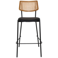 Texas Commercial Grade Steel Bar Stool, Timber Back & Seat, Black / Brass