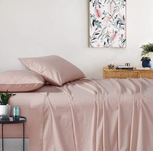 Vintage Washed 100% Cotton Sheet Set with 2 Pillowcases - Pink - Queen Size