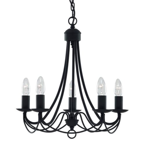 Zanzibar Iron Chandelier, 5 Arm, Black