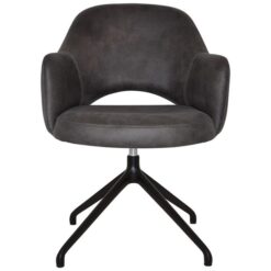 Albury Commercial Grade Eastwood Fabric Swivel Dining Armchair, V2 Trestle Leg, Slate / Black