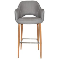Albury Commercial Grade Gravity Fabric Bar Stool with Arm, Metal Leg, Steel / Light Oak