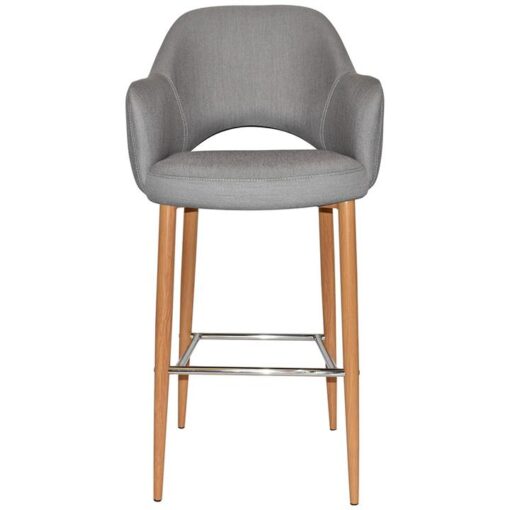 Albury Commercial Grade Gravity Fabric Bar Stool with Arm, Metal Leg, Steel / Light Oak